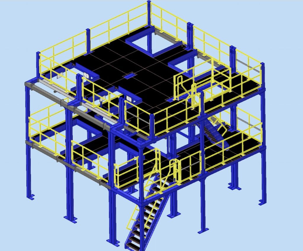 Large multi-level schematic with stairs and platforms