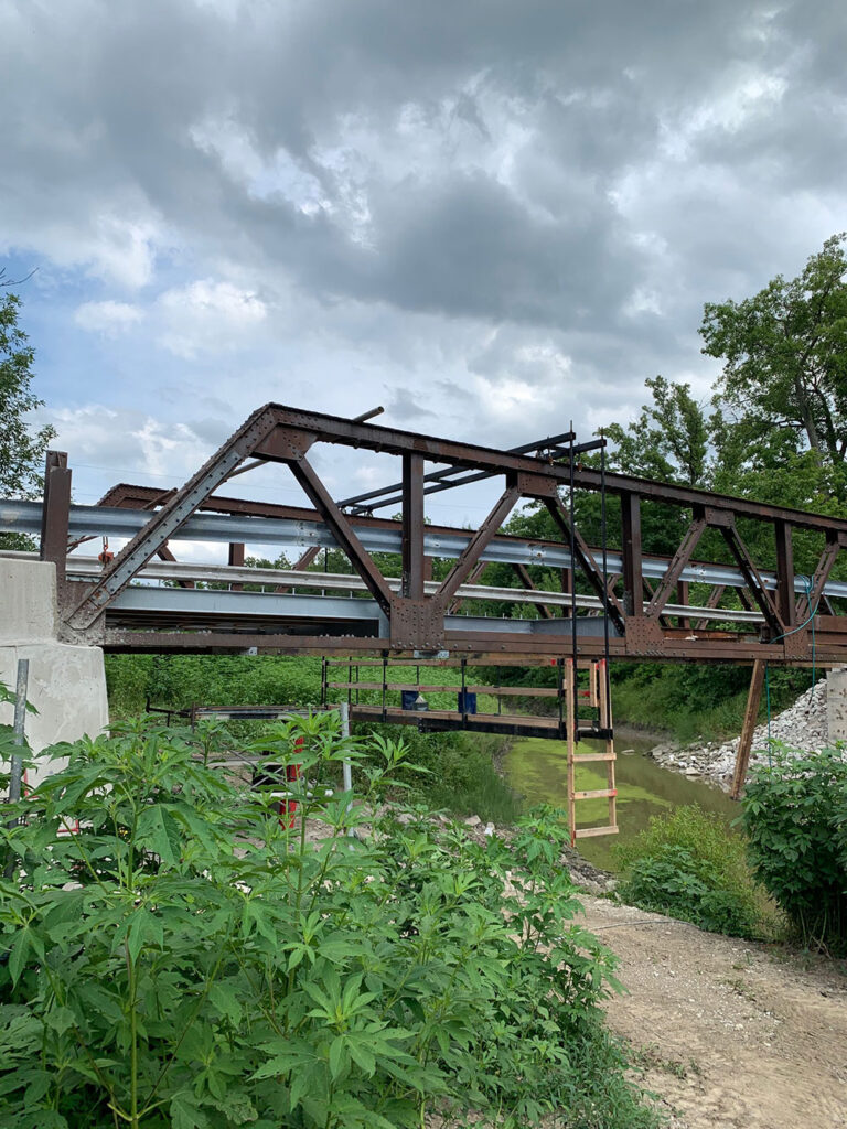 Steel bridge being fixed